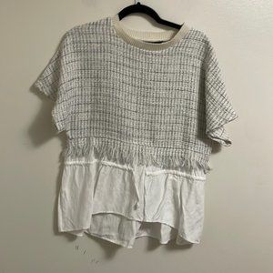 Zara Ivory and Light Gray Layered Fringe Knit Sweater